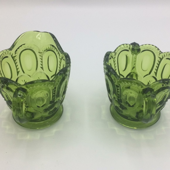 L. E Smith moon & stars vintage emerald  olive  green creamer  & sugar glass - Picture 4 of 5